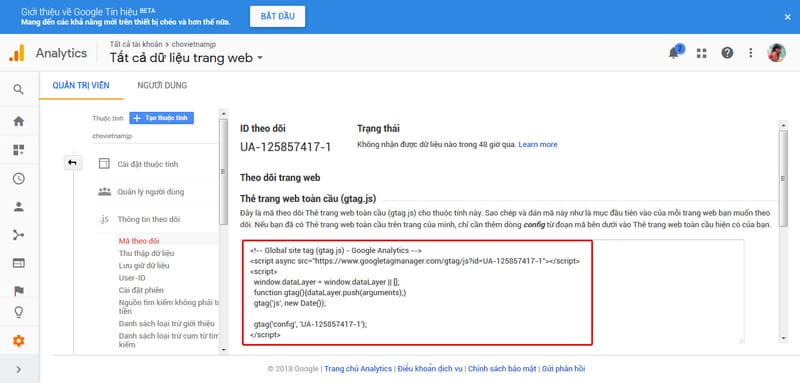 Cài đặt thẻ và liên kết với thuộc tính Google Analytics