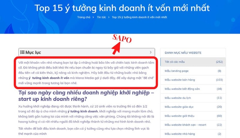 Sapo, hay còn gọi là đoạn mở đầu